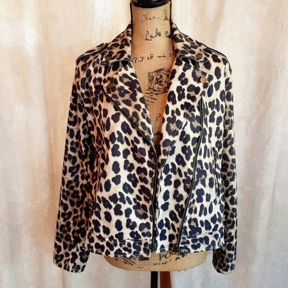 Easel Cheetah Leopard Moto Jacket Faux Suede Full Zip Size M - Picture 2 of 15